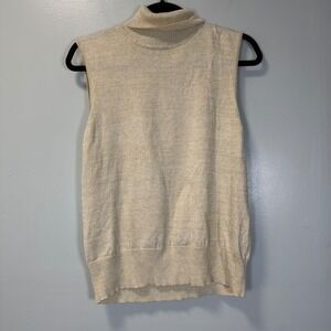 Margaret Frances Womens XL Gold Metallic Knit Sleeveless Turtleneck Sweater Vest